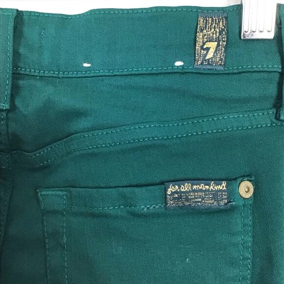 7FAM 7 For All Mankind Mid Rise Slim Stretch Jeans Emerald Jade Green Skinny 26 - Picture 9 of 14